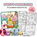 Puffy Problems digital coloring book cover — 21 printable coloring pages in one PDF