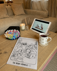 Single coloring page from The Comfort Crew, ready to print at home on A4 paper