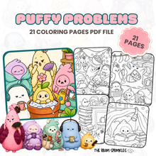 Puffy Problems digital coloring book cover — 21 printable coloring pages in one PDF