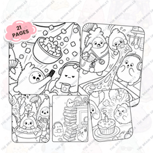 Preview pages from Puffy Problems, showing the fluffy Sprinkles in bold black-and-white line art